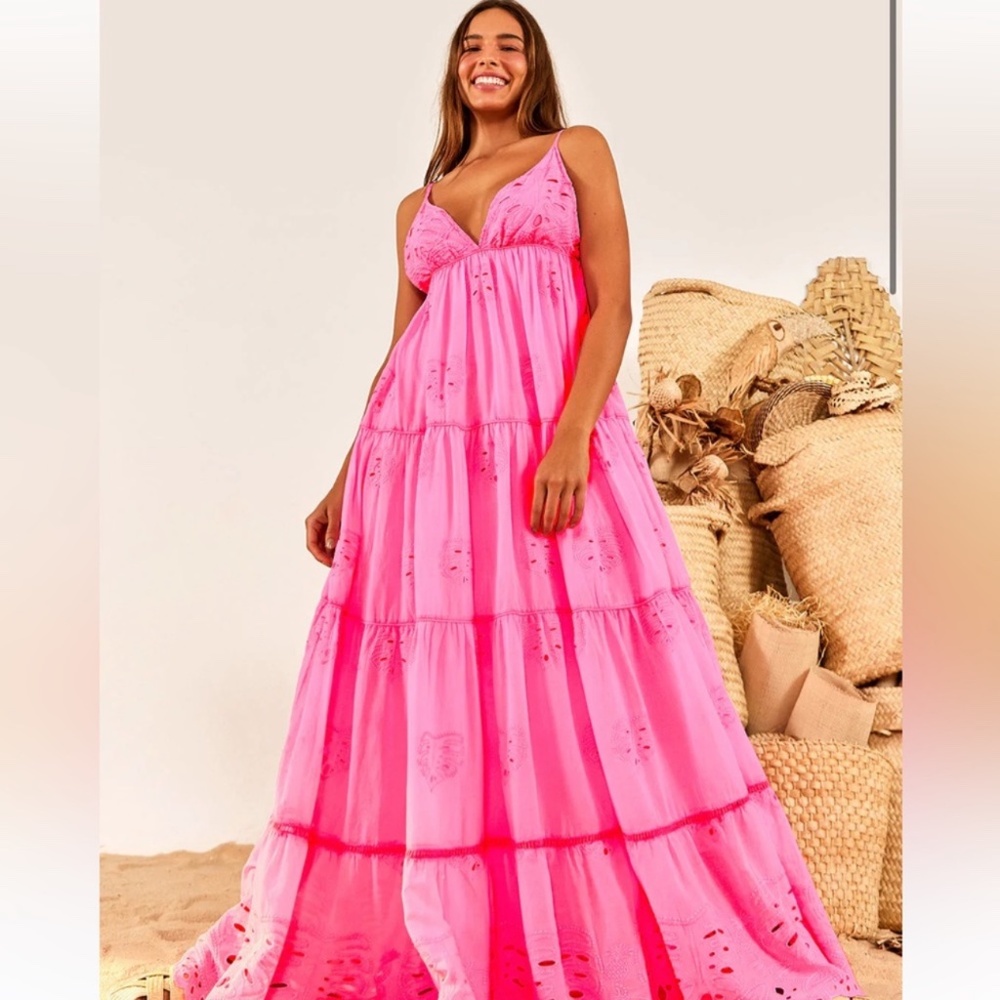 Farm Rio Neon Pink Maxi Dress. NWT. Size Large.